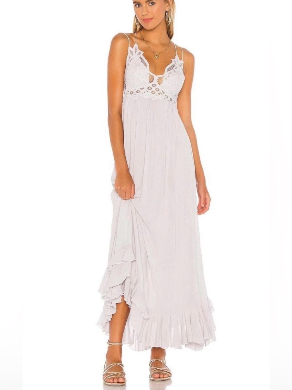 Free People Adella Maxi Slip Dress White Size L